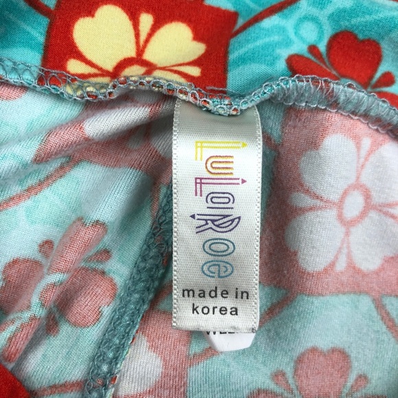 LuLaRoe Tween Blue Orange Yellow Print Leggings - Picture 7 of 9